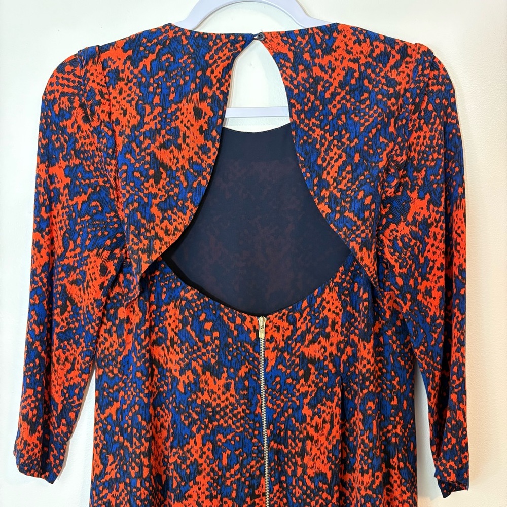 Sandro Blue Red Abstract Open Back Dress Sz 4 - Picture 4 of 8